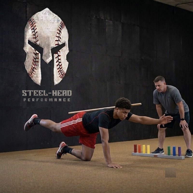 Coach guiding an athlete through a stability and core control drill